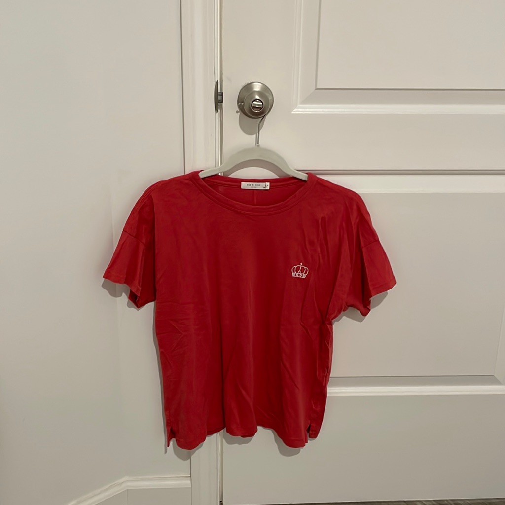 Rag & Bone Red Boxy T-Shirt With Crown Detailing